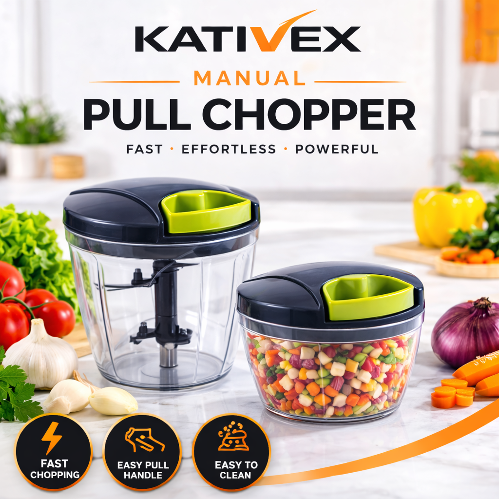 Manual Food Chopper – KATIVEX Pull String Vegetable Cutter, Garlic Onion Chopper, Kitchen Tool (500ml / 900ml)