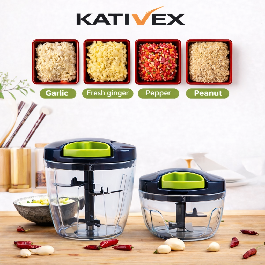Manual Food Chopper – KATIVEX Pull String Vegetable Cutter, Garlic Onion Chopper, Kitchen Tool (500ml / 900ml)