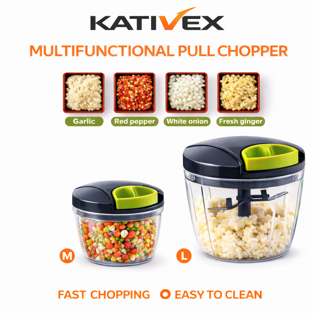 Manual Food Chopper – KATIVEX Pull String Vegetable Cutter, Garlic Onion Chopper, Kitchen Tool (500ml / 900ml)